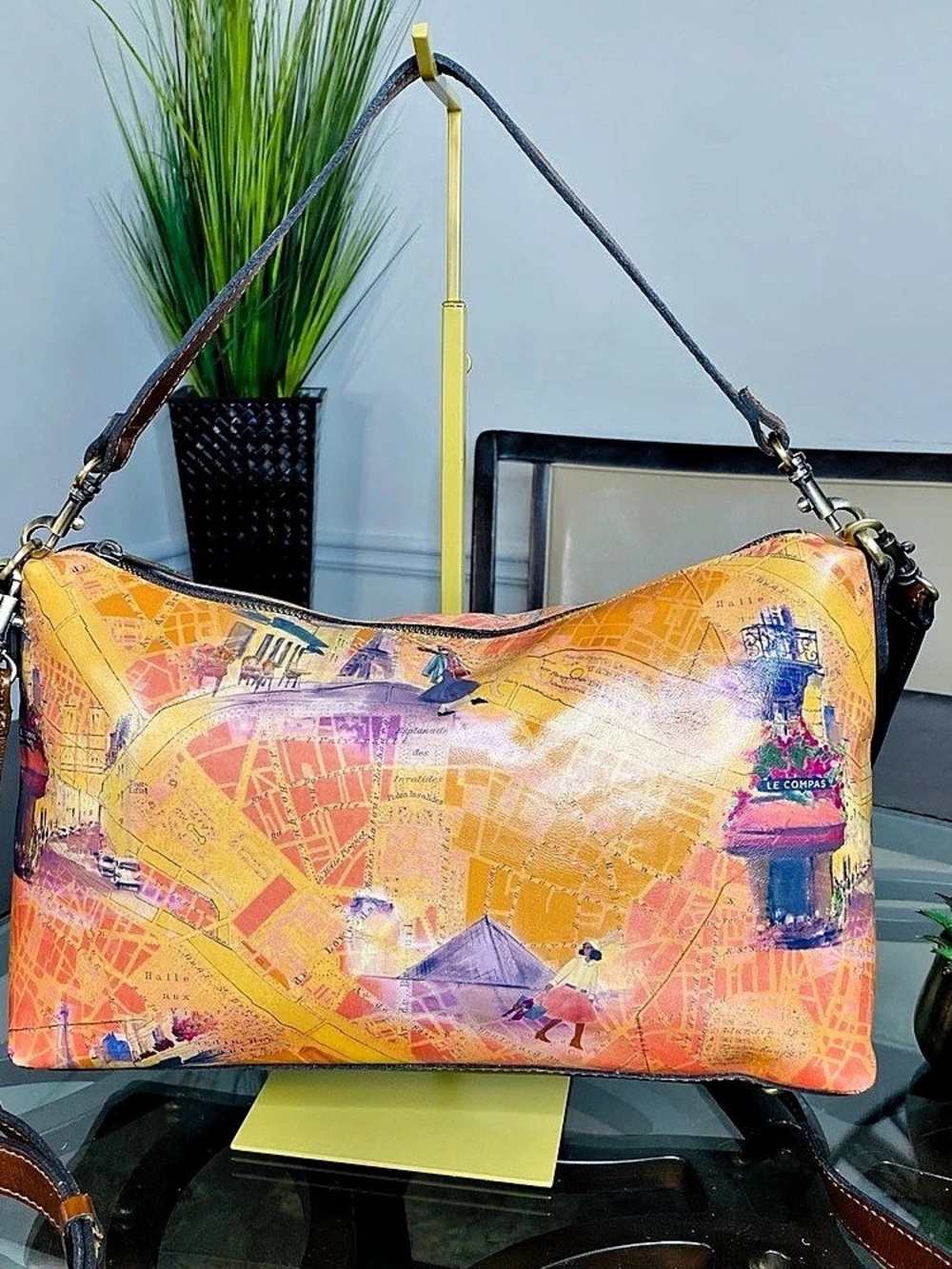 Patricia Nash Maura Leather Crossbody Shoulder Bag Paris Map Print Orange NWOT